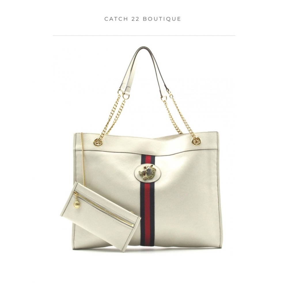Gucci Rajah Large White Leather Chain Tote